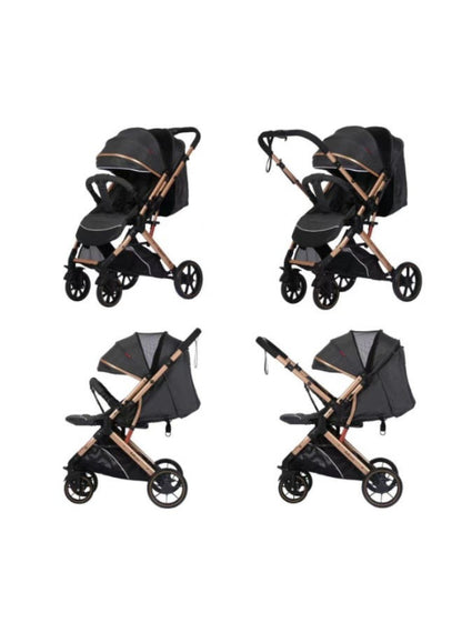 Belecoo Foldable Baby Stroller with One-Hand Folding with combination of Gray, gold and black color