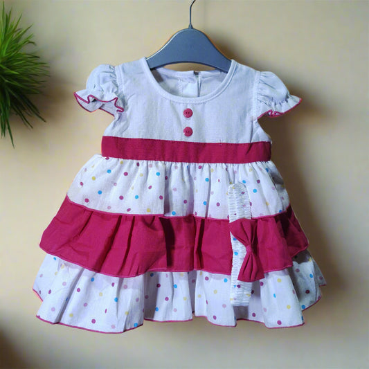 Baby girl Frock with hairband. Made in Thailand