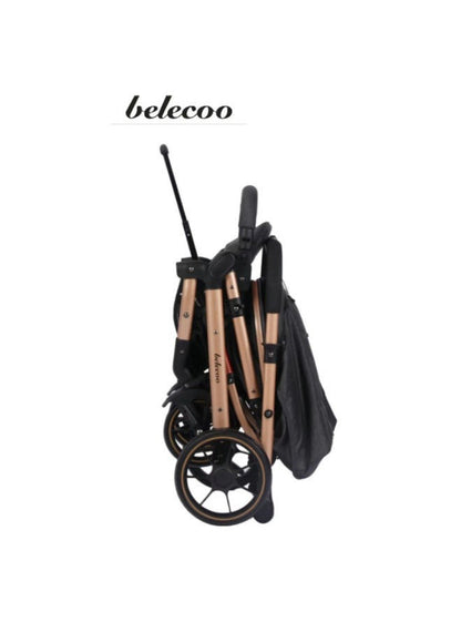 Belecoo Foldable Baby Stroller with One-Hand Folding with combination of Gray, gold and black color