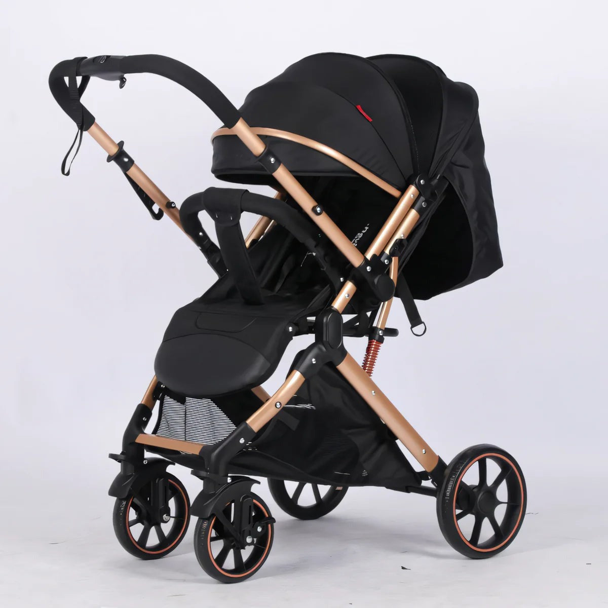 Belecoo Foldable Baby Stroller with One-Hand Folding with combination of Gray, gold and black color