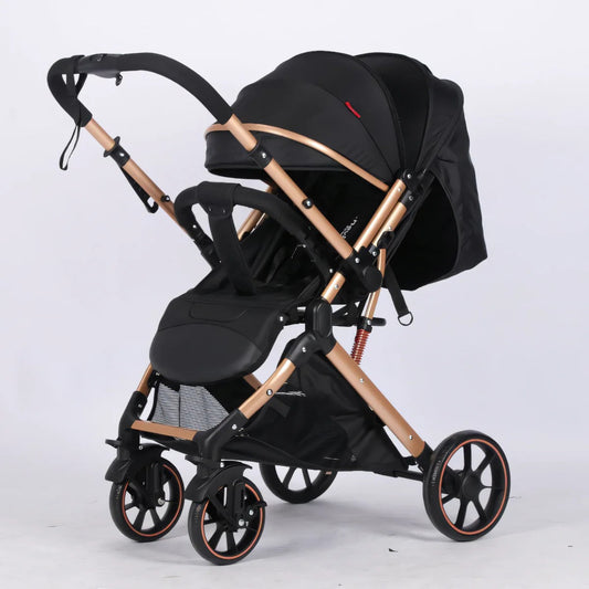Belecoo Foldable Baby Stroller with One-Hand Folding with combination of Gray, gold and black color