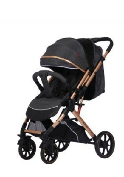 Belecoo Foldable Baby Stroller with One-Hand Folding with combination of Gray, gold and black color