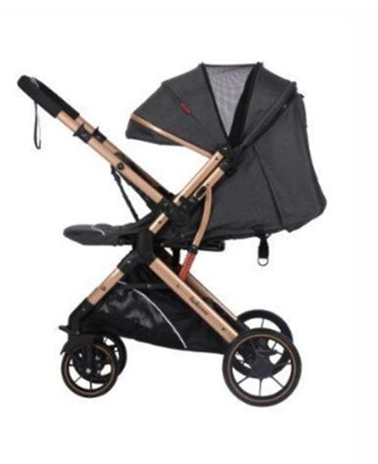 Belecoo Foldable Baby Stroller with One-Hand Folding with combination of Gray, gold and black color